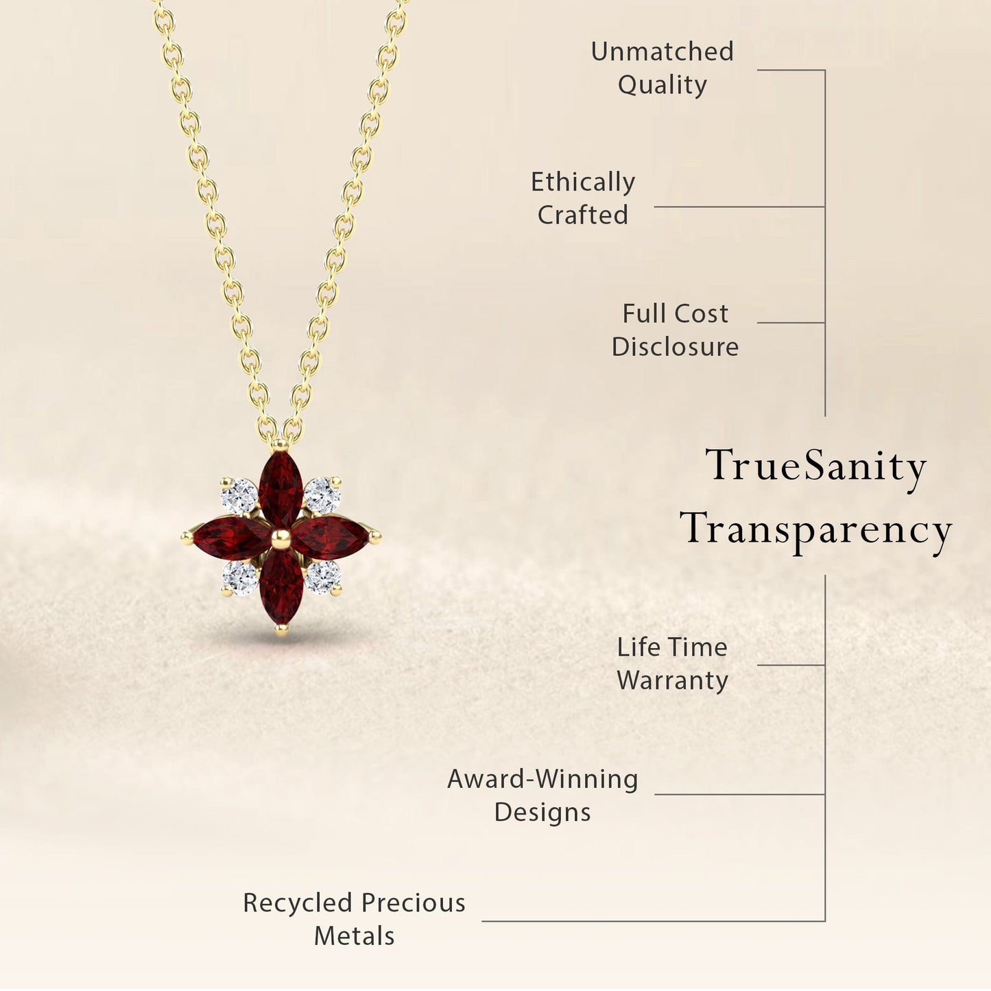 Ruby & Diamond Flower Necklace - Keira