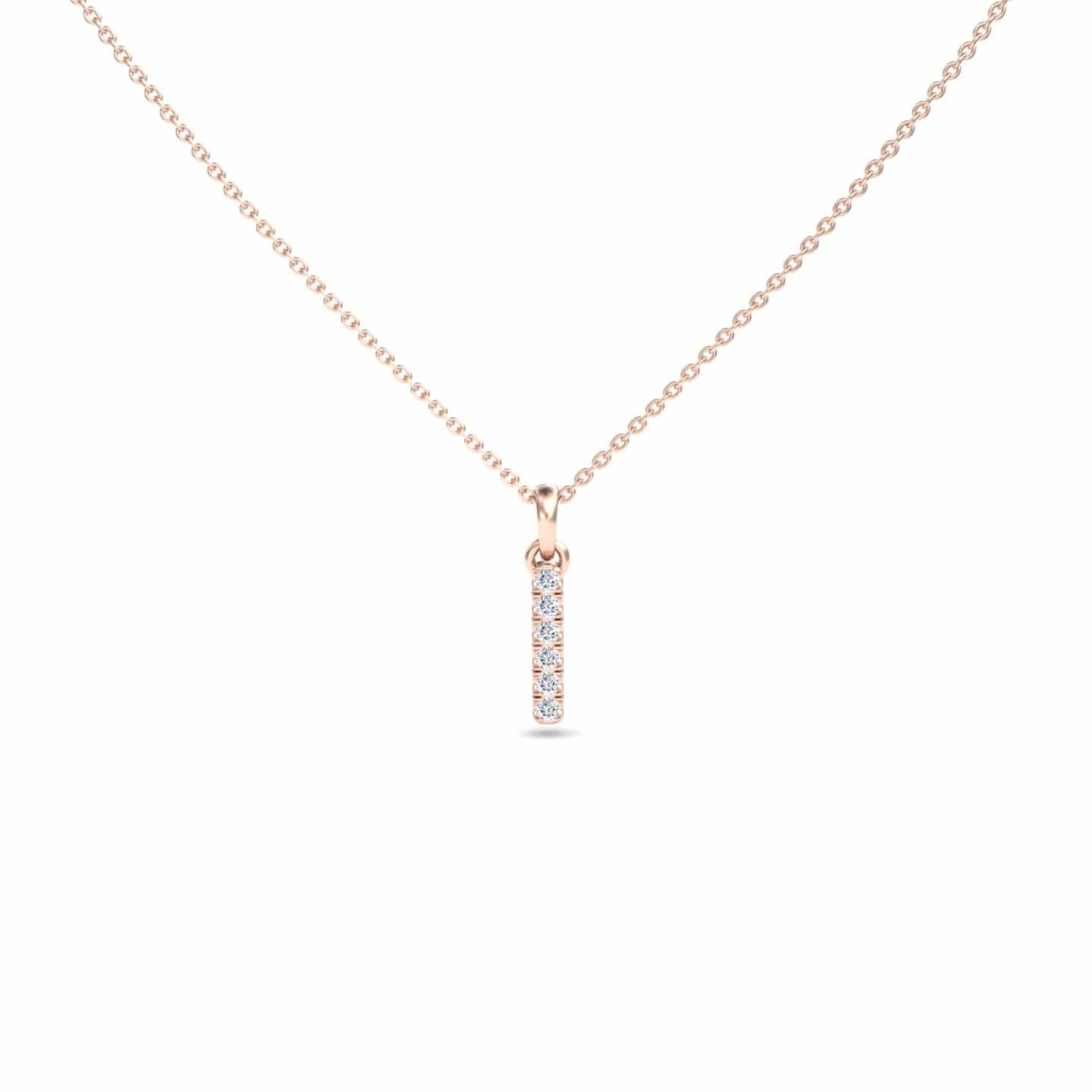 The White Diamond Vertical Bar Necklace - Lalita features a delicate gold chain and a vertical bar pendant set with five sparkling white diamonds in a row, displayed against a plain white background.