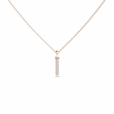 The White Diamond Vertical Bar Necklace - Lalita features a delicate gold chain and a vertical bar pendant set with five sparkling white diamonds in a row, displayed against a plain white background.