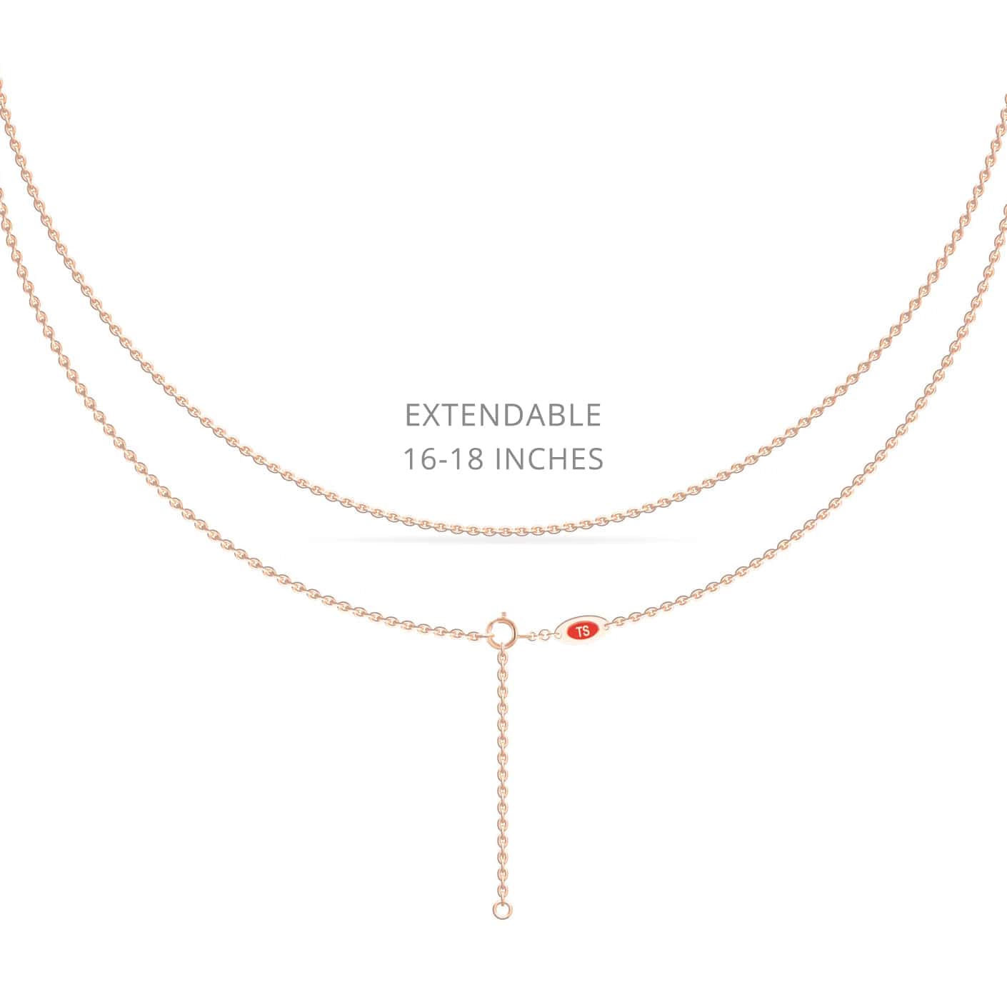 The White Diamond Vertical Bar Necklace - Lalita is shown at two lengths with an extender (16-18 inches). The extender has a small red tag near the clasp, highlighting its adjustable gold chain design.