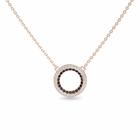 Black & White Diamond Double Halo Circle Necklace - Mona