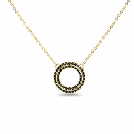 Black Diamond Double Halo Circle Necklace - Mona