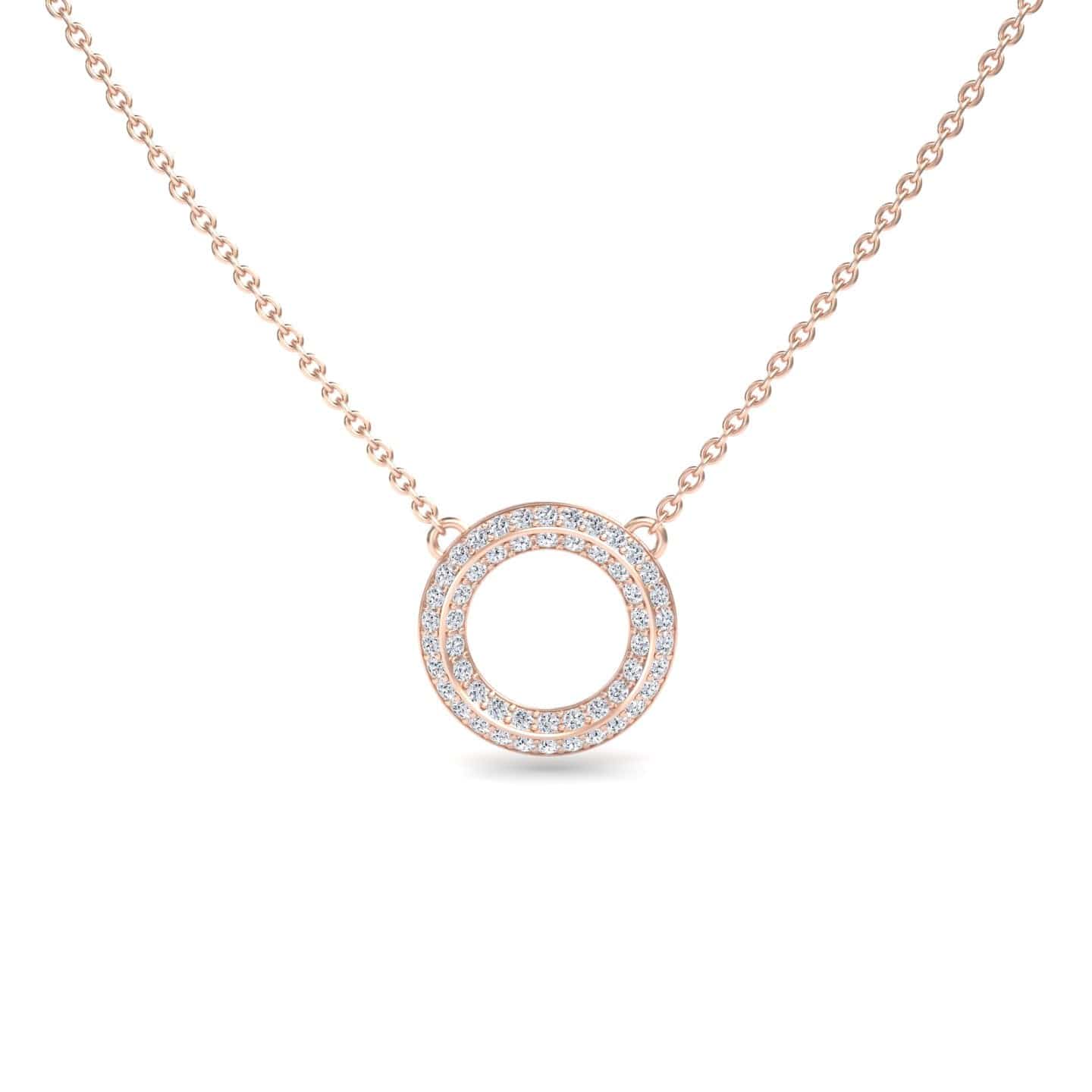 White Diamond Double Halo Circle Necklace - Mona