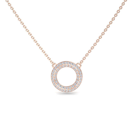 White Diamond Double Halo Circle Necklace - Mona