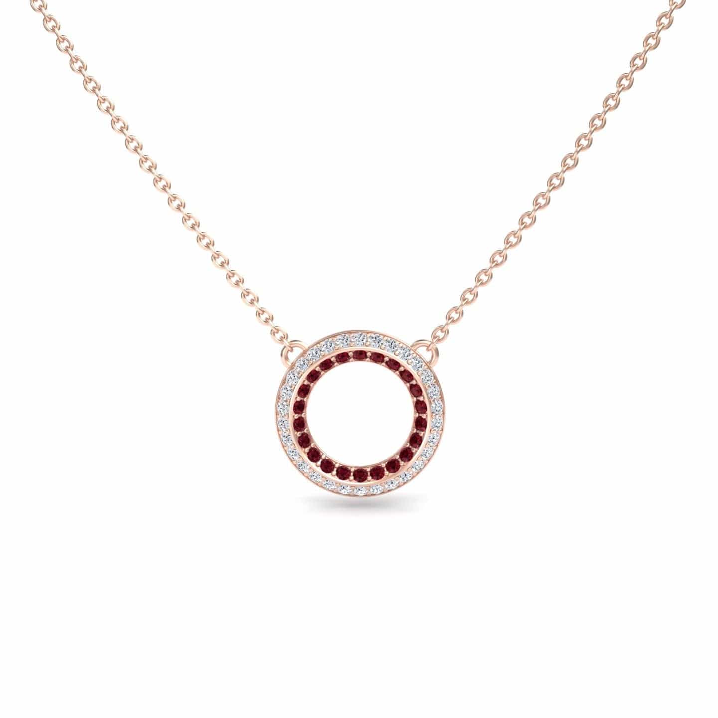 Ruby & Diamond Double Halo Circle Necklace - Mona