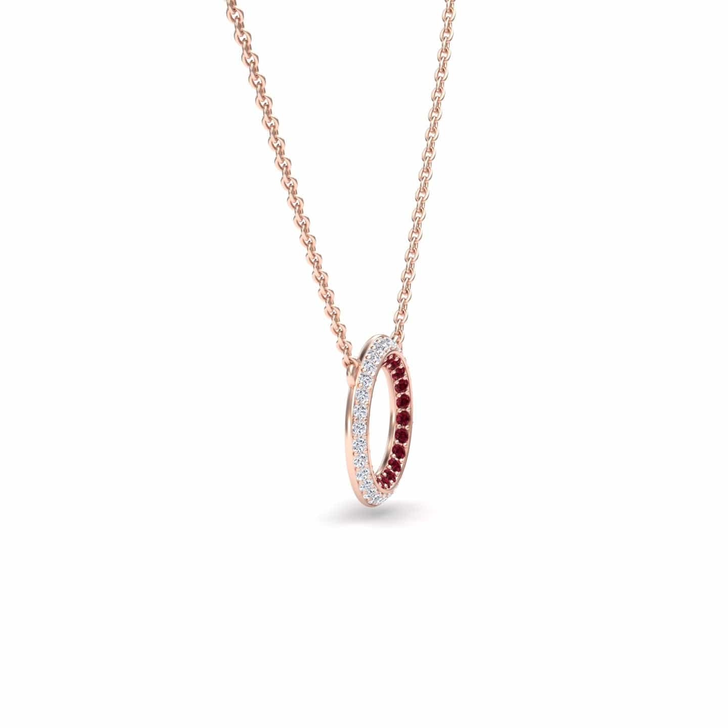 Ruby & Diamond Double Halo Circle Necklace - Mona