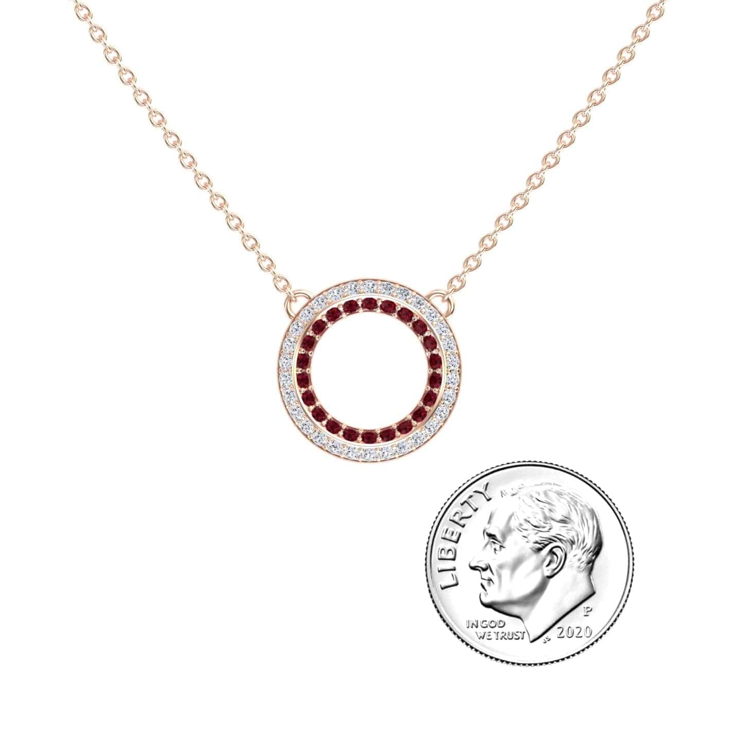 Ruby & Diamond Double Halo Circle Necklace - Mona