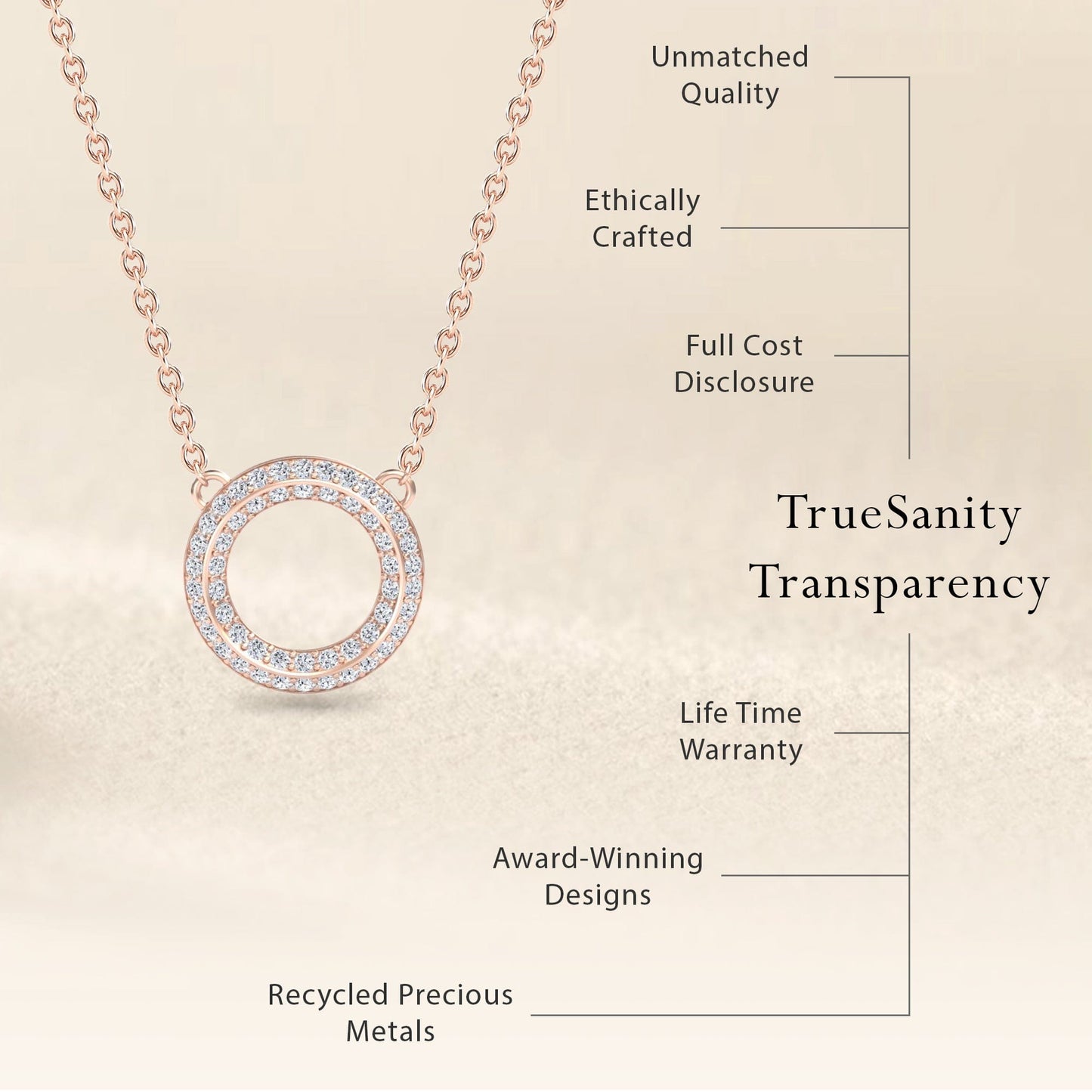 White Diamond Double Halo Circle Necklace - Mona