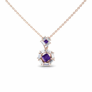 Amethyst &  Diamond Geometric Halo Necklace - Reema