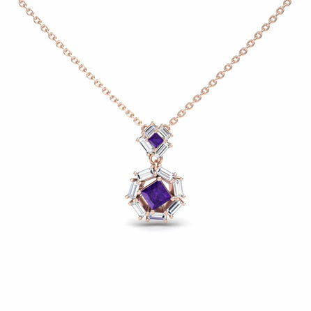 Amethyst & Diamond Geometric Halo Necklace - Reema