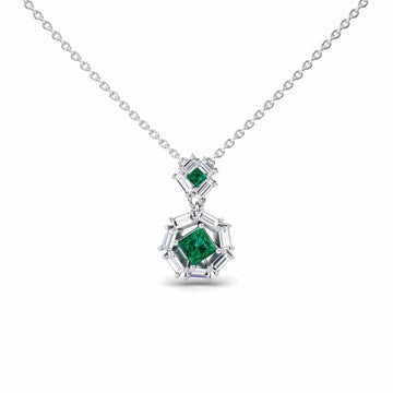 Emerald & Diamond Geometric Halo Necklace - Reema
