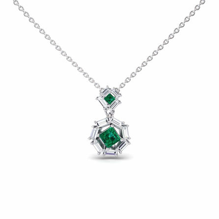 Emerald & Diamond Geometric Halo Necklace - Reema