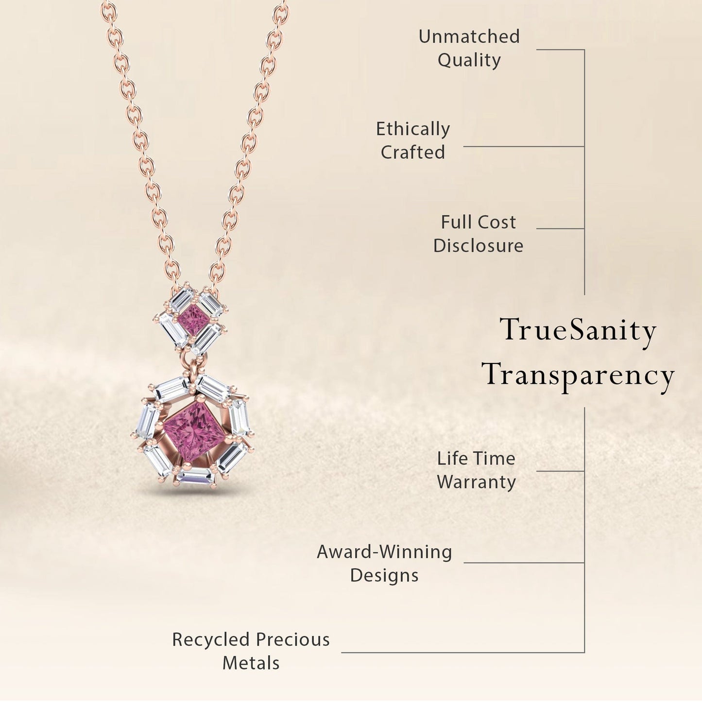 Pink Tourmaline & Diamond Geometric Halo Necklace - Reema