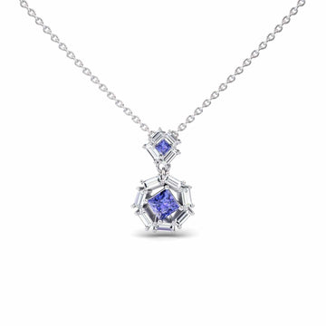 Tanzanite & Diamond Geometric Halo Necklace - Reema