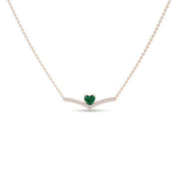 Lab Grown Emerald & Diamond Chevron Necklace - Summer