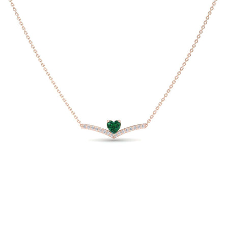 Lab Grown Emerald & Diamond Chevron Necklace - Summer