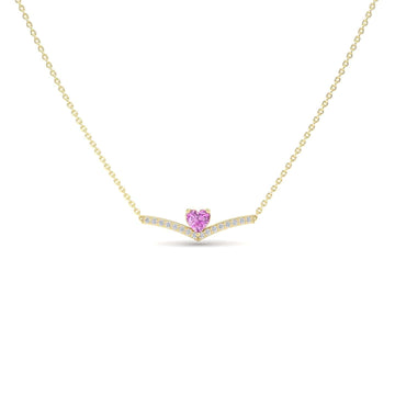 Lab Grown Pink Sapphire & Diamond Chevron Necklace - Summer