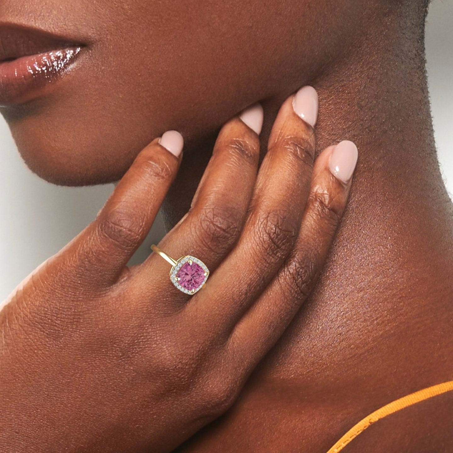 Pink Tourmaline & Diamond Halo Ring - Ziva