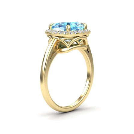 Swiss Blue Topaz & Diamond Halo Ring - Ziva