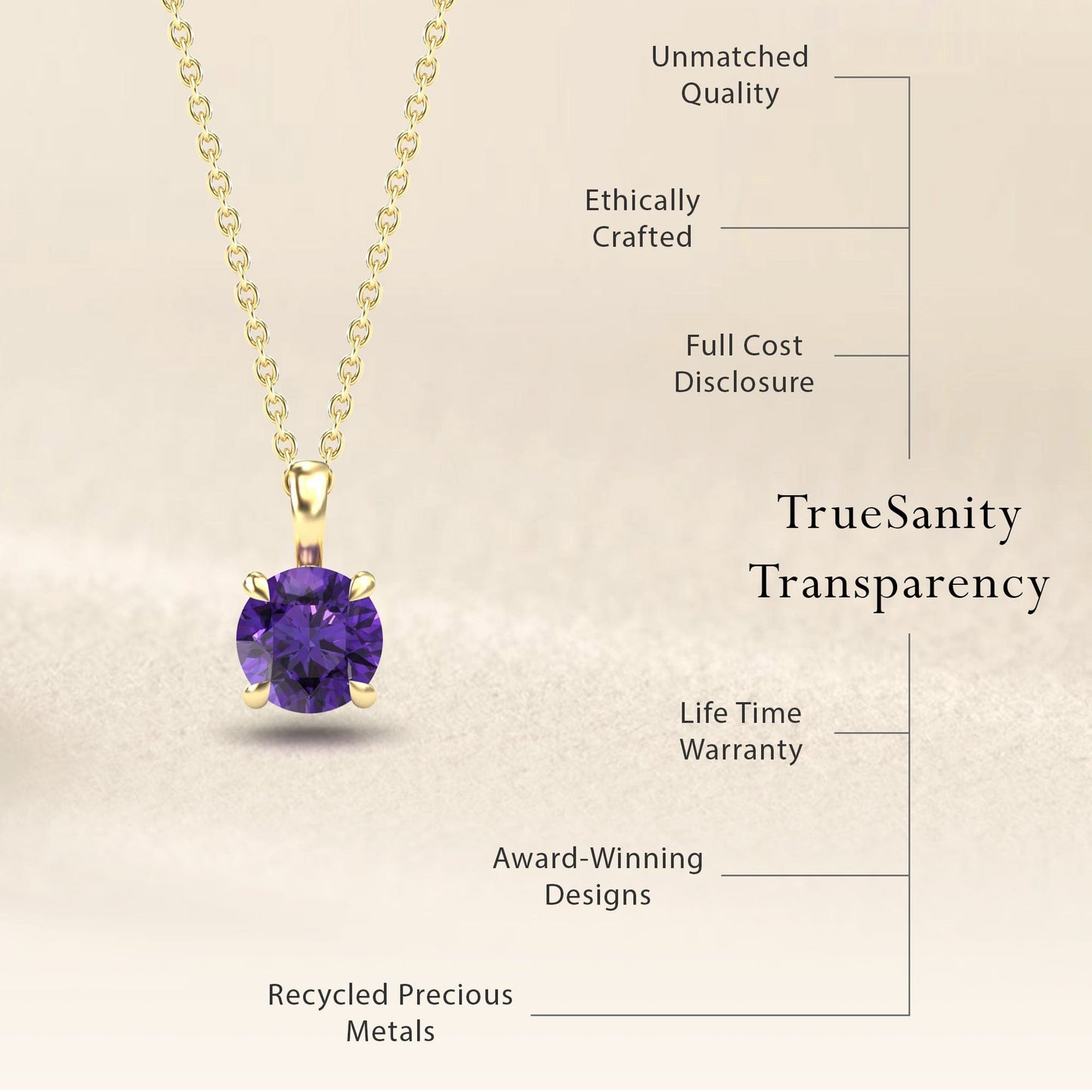 Amethyst Solitaire Necklace - Aaradhya