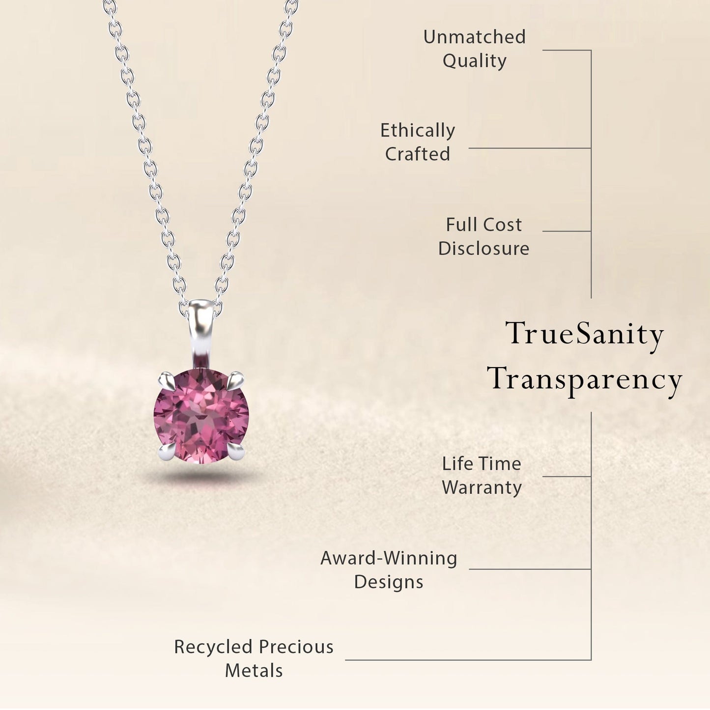 Pink Tourmaline Solitaire Necklace - Aaradhya