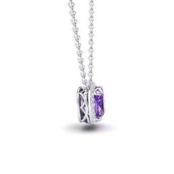 Amethyst & Diamond Halo Necklace - Yvonne
