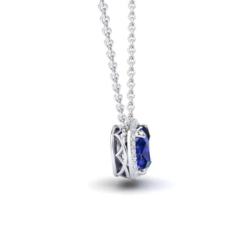 Lab Grown Blue Sapphire & Diamond Halo Necklace - Yvonne