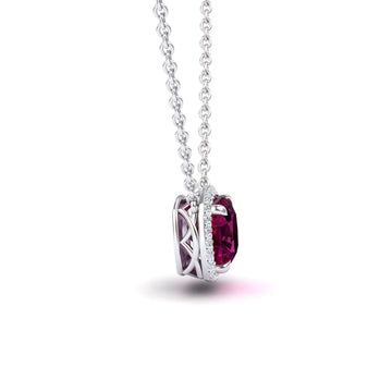 Rhodolite Garnet & Diamond Halo Necklace - Yvonne