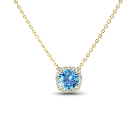 Swiss Blue Topaz & Diamond Halo Necklace - Yvonne