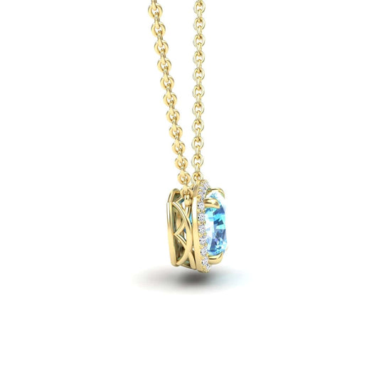 Swiss Blue Topaz & Diamond Halo Necklace - Yvonne
