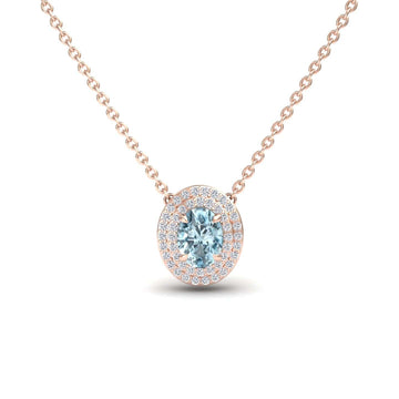 Aquamarine & Diamond Double Halo Necklace - Abril