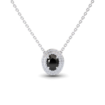 Black & White Diamond Double Halo Necklace - Abril