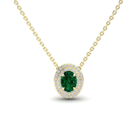 Lab Grown Emerald & Diamond Double Halo Necklace - Abril