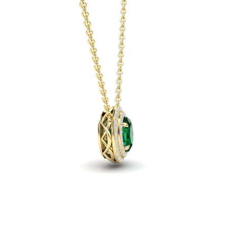 Lab Grown Emerald & Diamond Double Halo Necklace - Abril