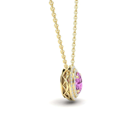 Lab Grown Pink Sapphire & Diamond Double Halo Necklace - Abril