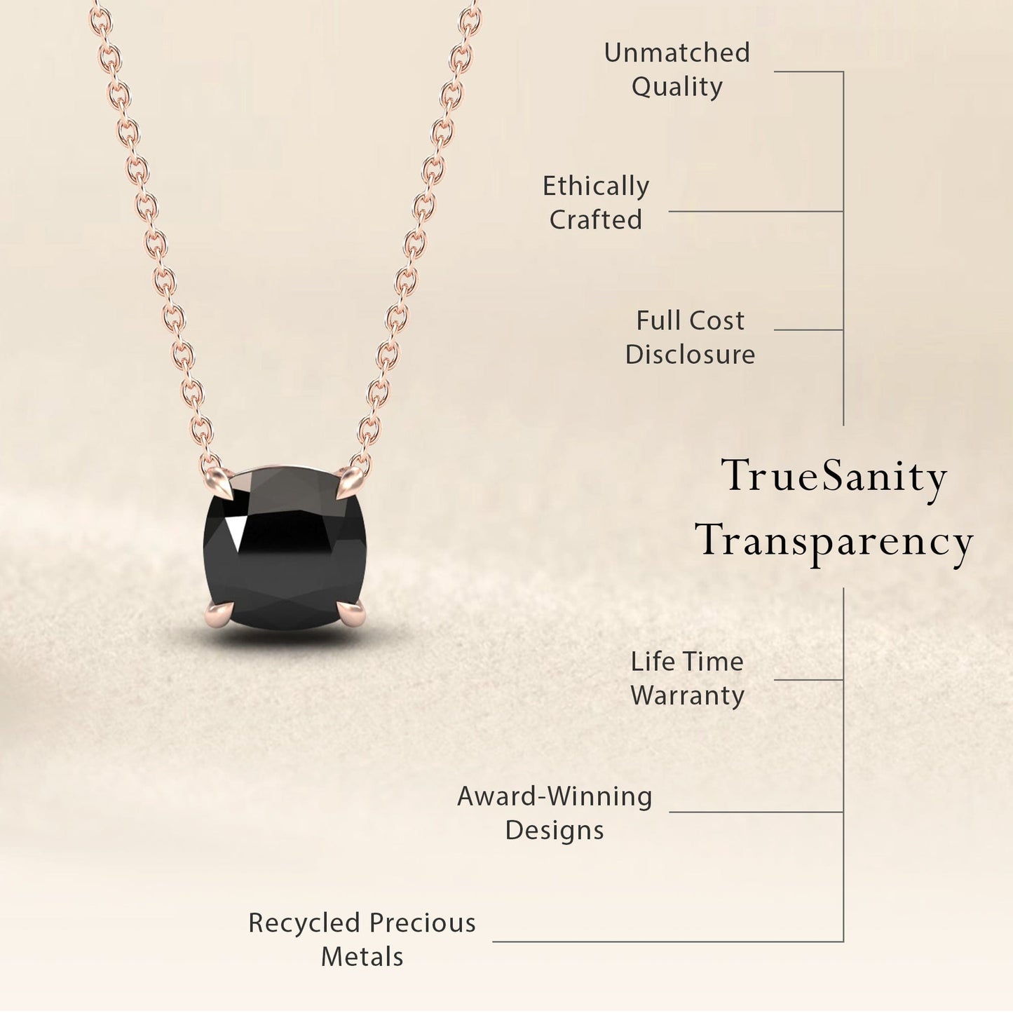 Black Diamond Solitaire Necklace - Breanna