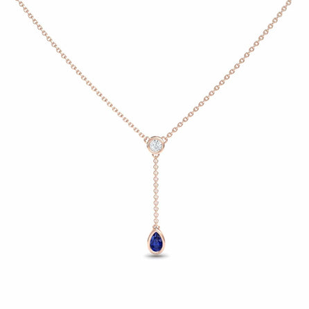 Blue Sapphire & Diamond Elegant Drop Necklace - Daniela