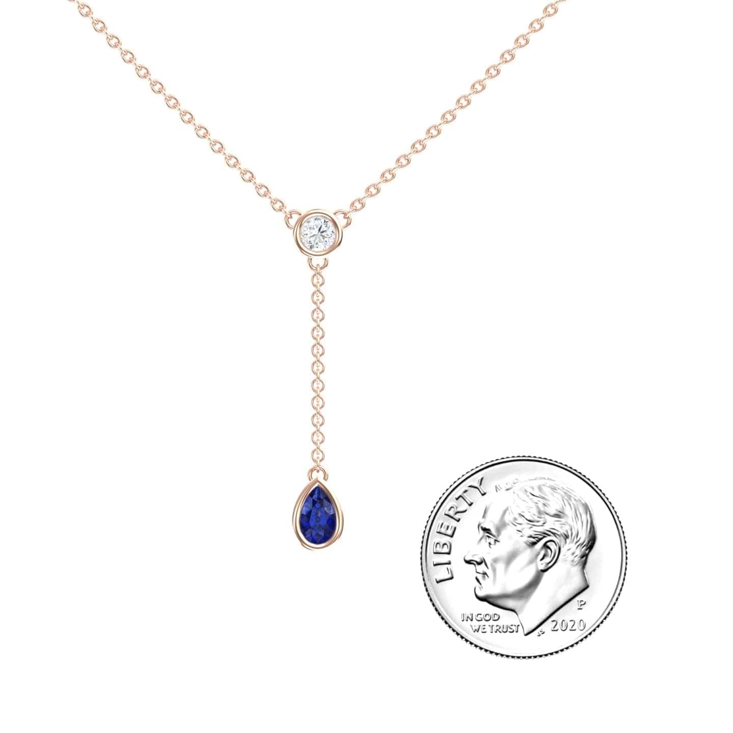 Blue Sapphire & Diamond Elegant Drop Necklace - Daniela