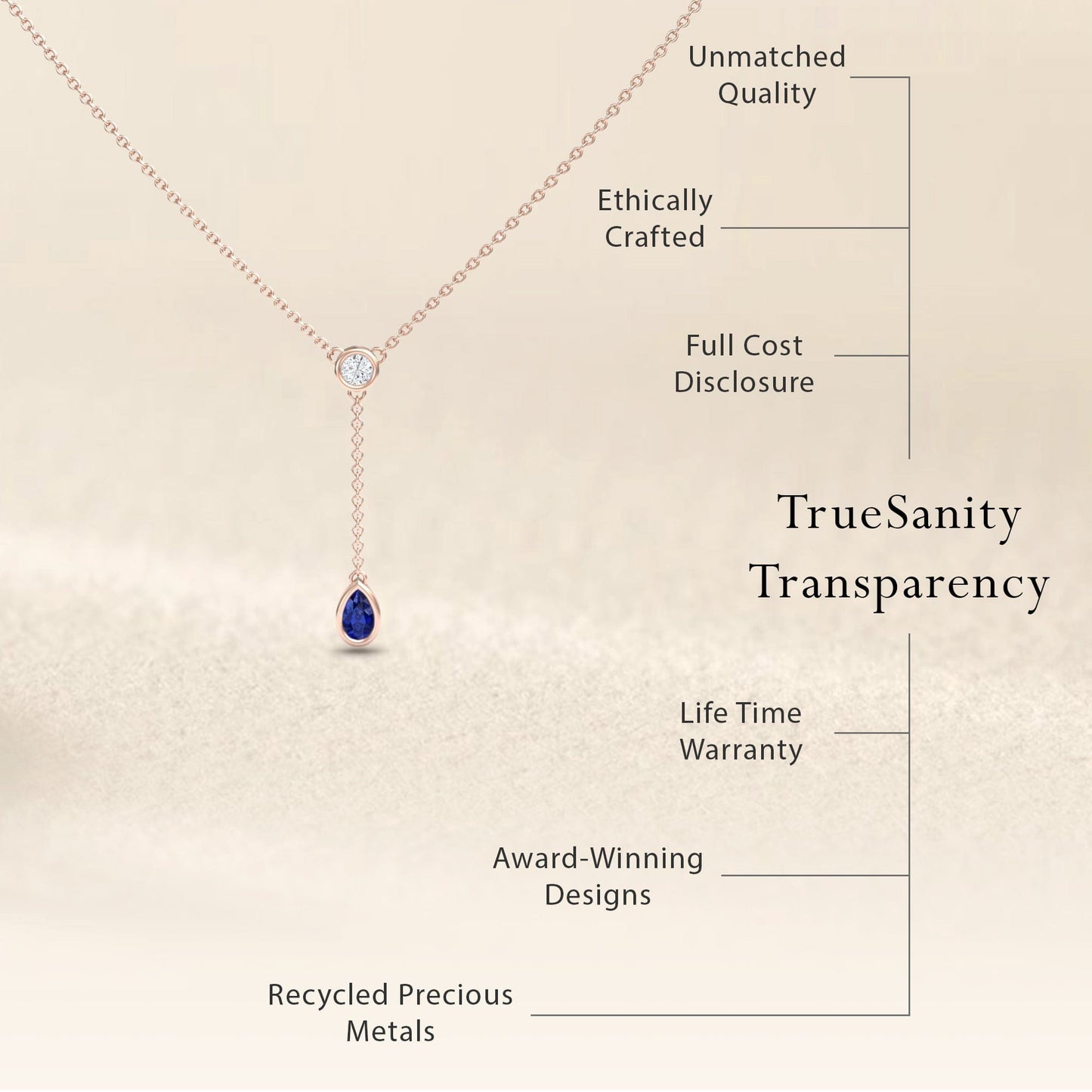 Blue Sapphire & Diamond Elegant Drop Necklace - Daniela