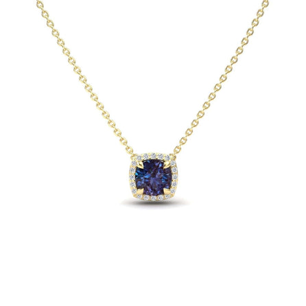 Lab Grown Alexandrite & Diamond Halo Necklace - Eileen