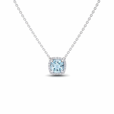 Aquamarine & Diamond Halo Necklace - Eileen