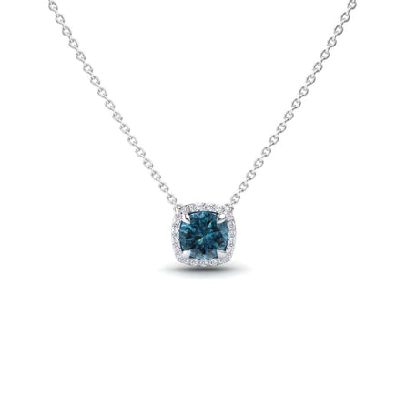 Blue & White Diamond Halo Necklace - Eileen