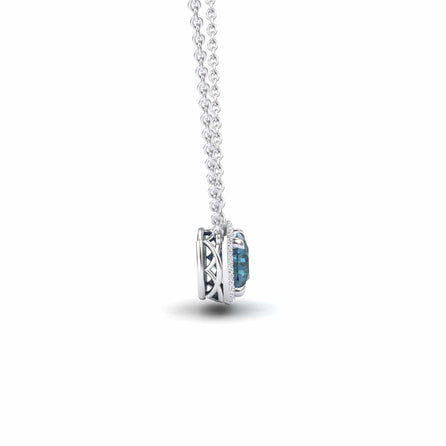 Blue & White Diamond Halo Necklace - Eileen