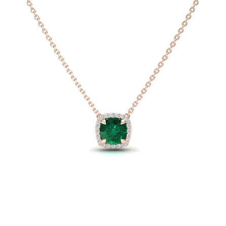 Lab Grown Emerald & Diamond Halo Necklace - Eileen