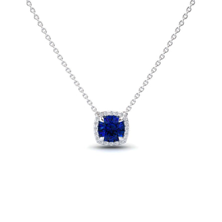 Lab Grown Blue Sapphire & Diamond Halo Necklace - Eileen
