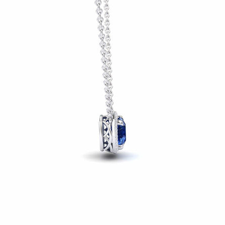 Lab Grown Blue Sapphire & Diamond Halo Necklace - Eileen