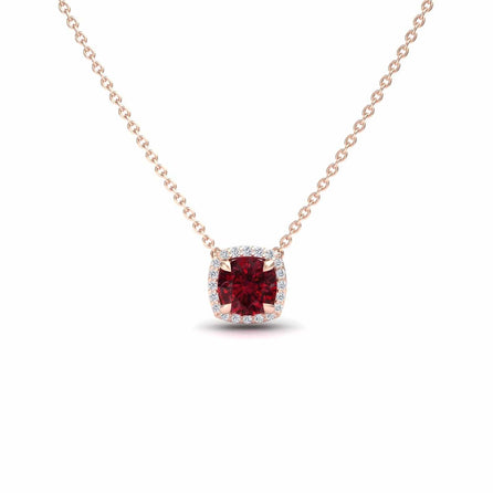 Lab Grown Ruby & Diamond Halo Necklace - Eileen