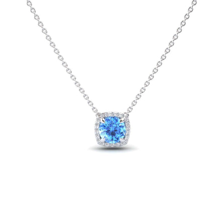 Swiss Blue Topaz & Diamond Halo Necklace - Eileen