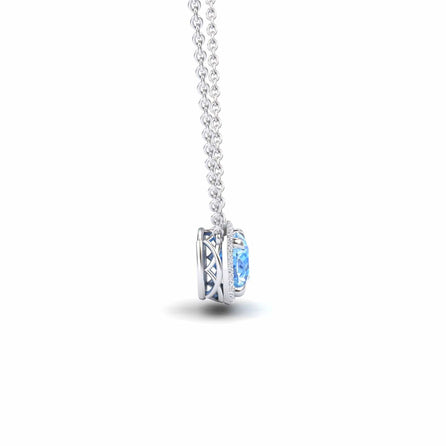 Swiss Blue Topaz & Diamond Halo Necklace - Eileen