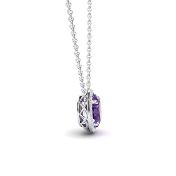 Amethyst & Diamond Halo Necklace - Fabiola